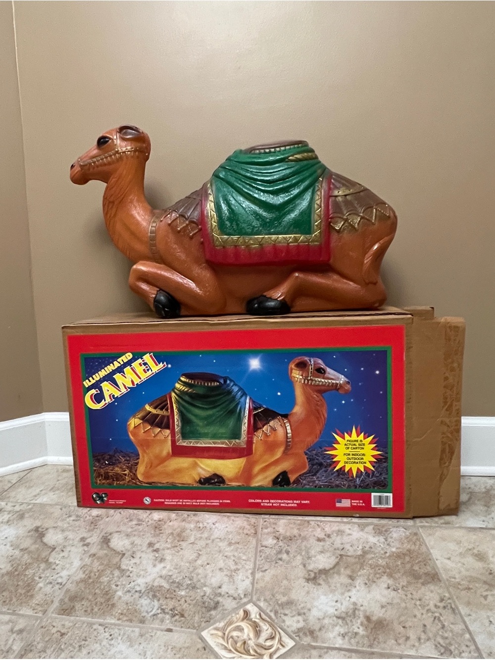 VTG Nativity Camel Blow Mold WITH Light Box General Foam Plastics Christmas 28"
